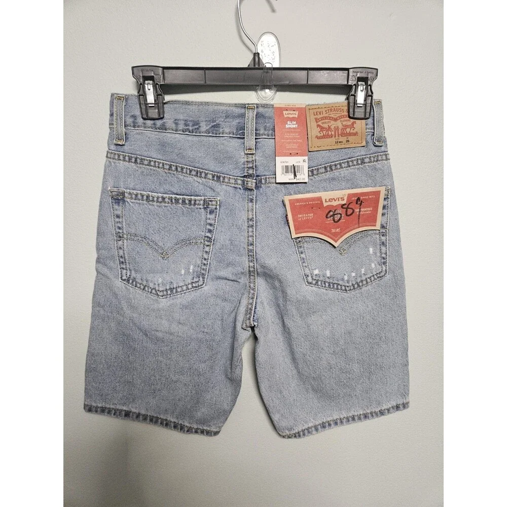 LEVIS BOYS SLIM DENIM SHORTS 100% COTTON DISTRESSED BLUE SIZE 12 SLIM W26